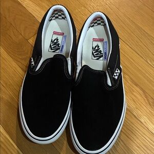 Vans Black and White Slip-On Loafers